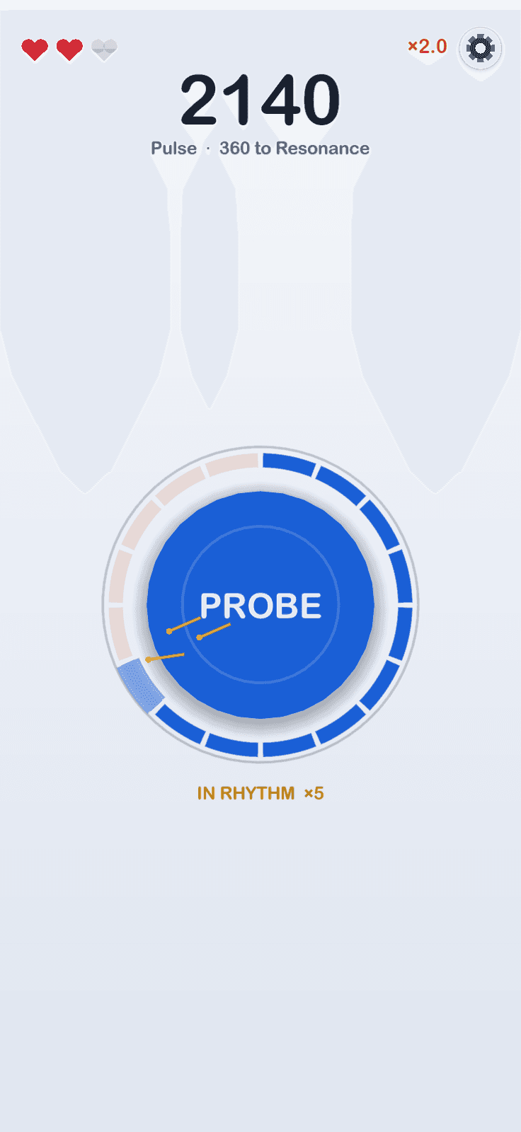 The TapCult charge ring around the Probe button, nearly full