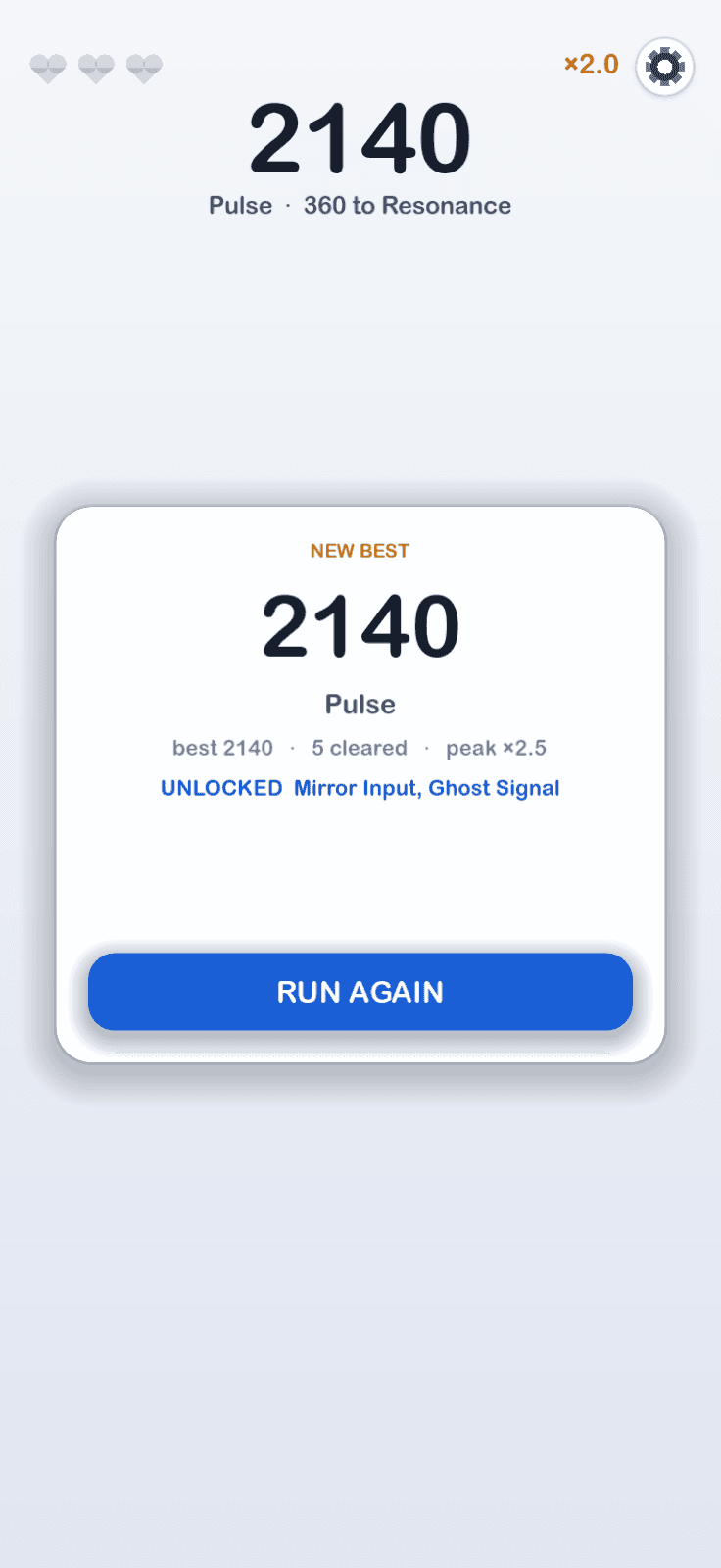 The run-over card: a new best, the rank, and two unlocked challenges