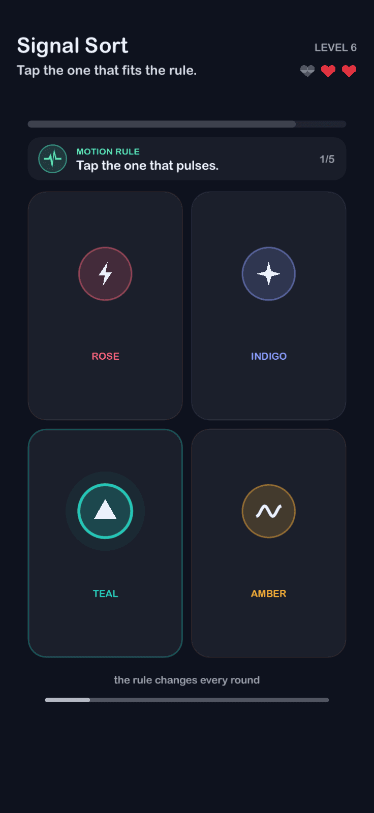Signal Sort: Tap the one that fits the rule.