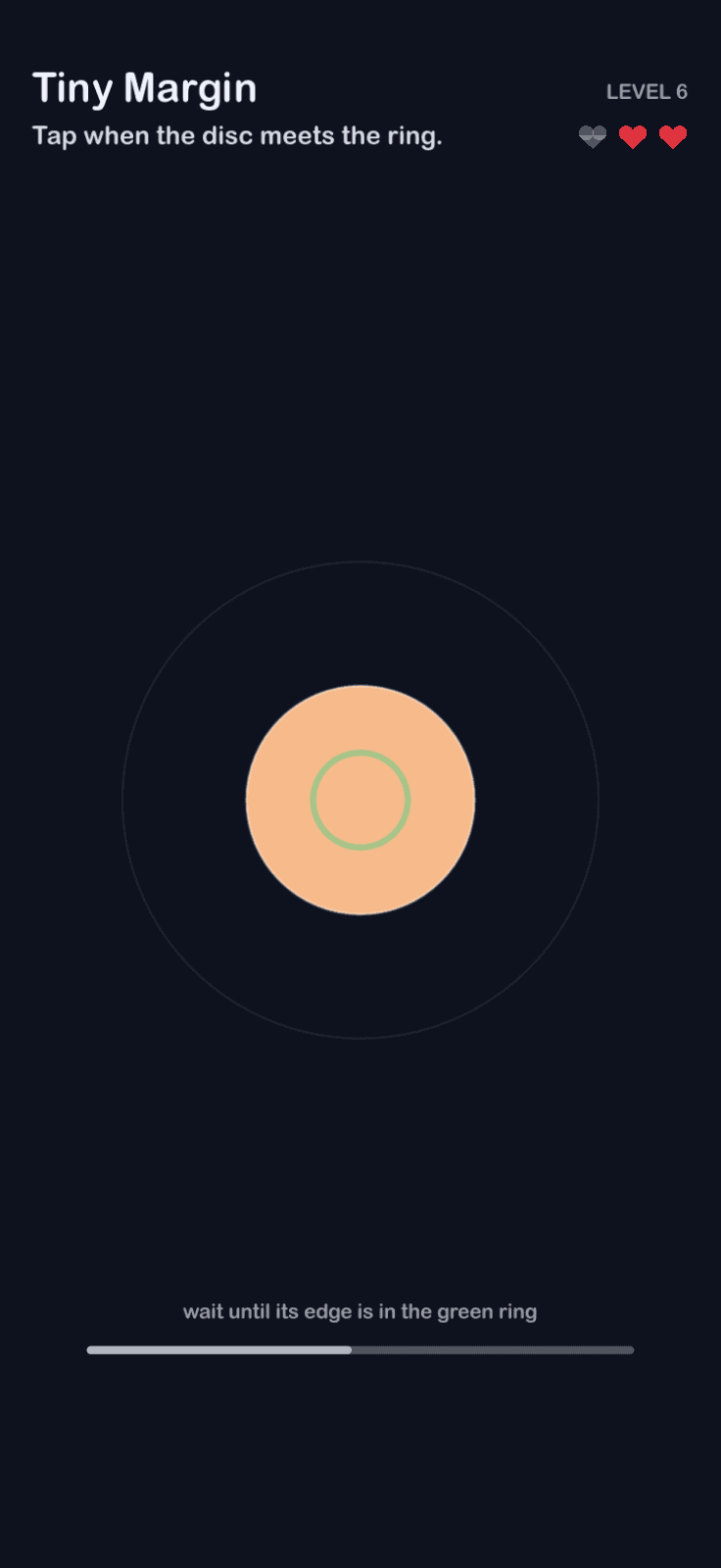 Tiny Margin: Tap when the disc meets the ring.
